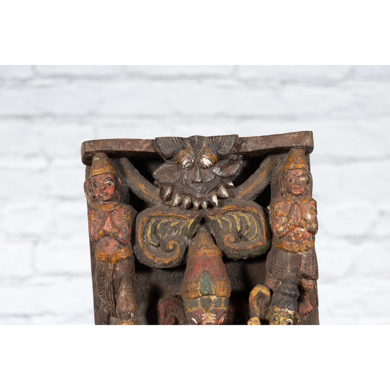 19th Century Indian Multicolor Temple Carving Depicting Ganesha with Consort - Antique Chinese and Vintage Asian Furniture for Sale at FEA Home