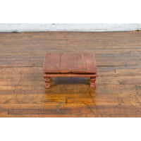 Antique Indian Low Wooden Prayer Table Stand with Carved Angular Legs