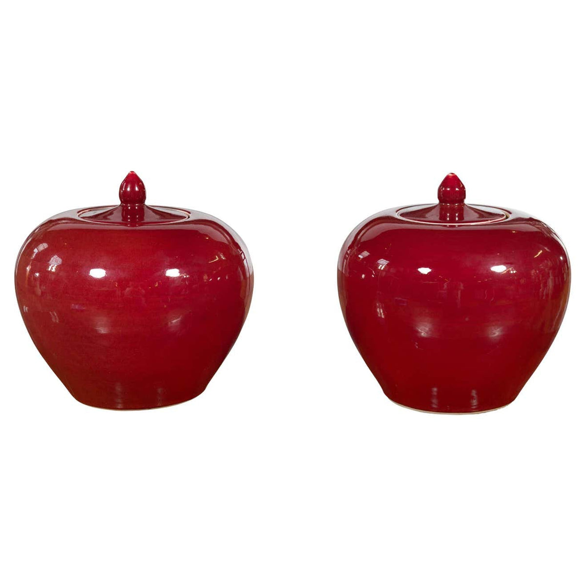 Pair of Chinese Vintage Jars with Oxblood Finish and Petite Lids-1. Asian & Chinese Furniture, Art, Antiques, Vintage Home Décor for sale at FEA Home