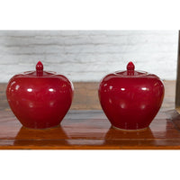 Pair of Chinese Vintage Jars with Oxblood Finish and Petite Lids