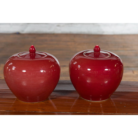 Pair of Chinese Vintage Jars with Oxblood Finish and Petite Lids-YN432-11. Asian & Chinese Furniture, Art, Antiques, Vintage Home Décor for sale at FEA Home