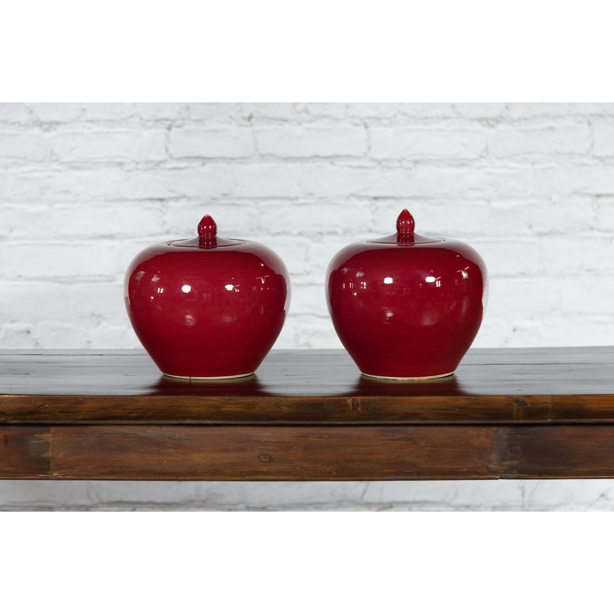 Pair of Chinese Vintage Jars with Oxblood Finish and Petite Lids-2. Asian & Chinese Furniture, Art, Antiques, Vintage Home Décor for sale at FEA Home
