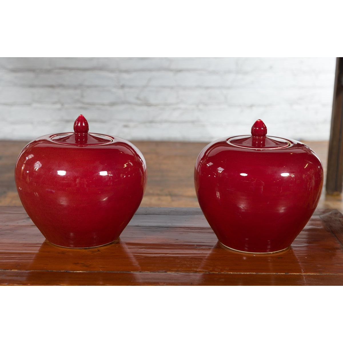 Pair of Chinese Vintage Jars with Oxblood Finish and Petite Lids-9. Asian &amp; Chinese Furniture, Art, Antiques, Vintage Home Décor for sale at FEA Home