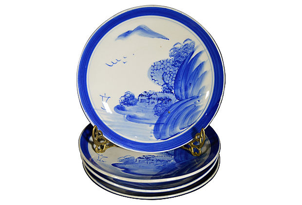 Set of 4 Antique Blue & White Plates-1. Asian & Chinese Furniture, Art, Antiques, Vintage Home Décor for sale at FEA Home