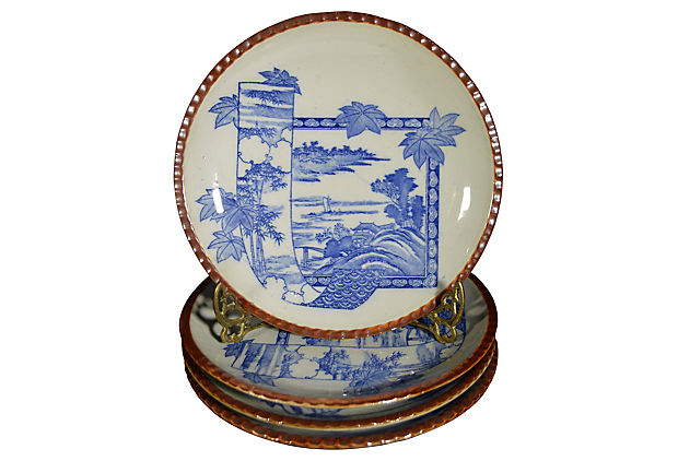 Set of 4 Antique Japanese Igezara Plates-1. Asian & Chinese Furniture, Art, Antiques, Vintage Home Décor for sale at FEA Home