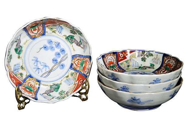 Set of 4 Antique Hand Painted Japanese Imari Porcelain Bowl-1. Asian & Chinese Furniture, Art, Antiques, Vintage Home Décor for sale at FEA Home