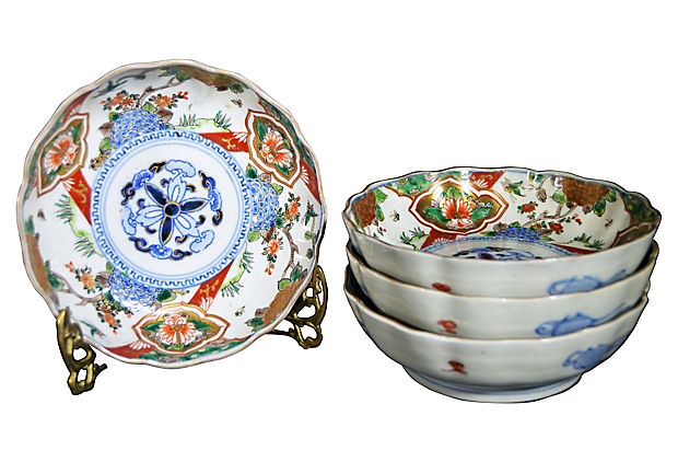 Set of 4 Antique Hand-Painted Imari Bowls-YN4559 / 9-1. Asian & Chinese Furniture, Art, Antiques, Vintage Home Décor for sale at FEA Home