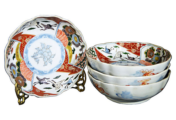 Set of 4 Antique Hand Painted Japanese Imari Porcelain Bowl-1. Asian & Chinese Furniture, Art, Antiques, Vintage Home Décor for sale at FEA Home