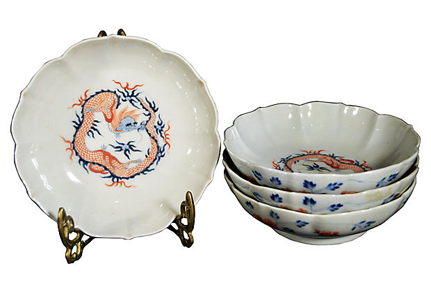 Set of 4 Antique Hand Painted Japanese Imari Porcelain Bowl-1. Asian & Chinese Furniture, Art, Antiques, Vintage Home Décor for sale at FEA Home