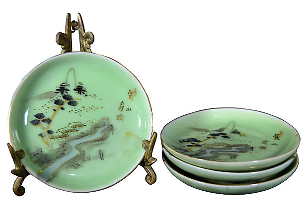 Set of 4 Antique Japanese Painted Plates-YN4631 / 6-1. Asian & Chinese Furniture, Art, Antiques, Vintage Home Décor for sale at FEA Home