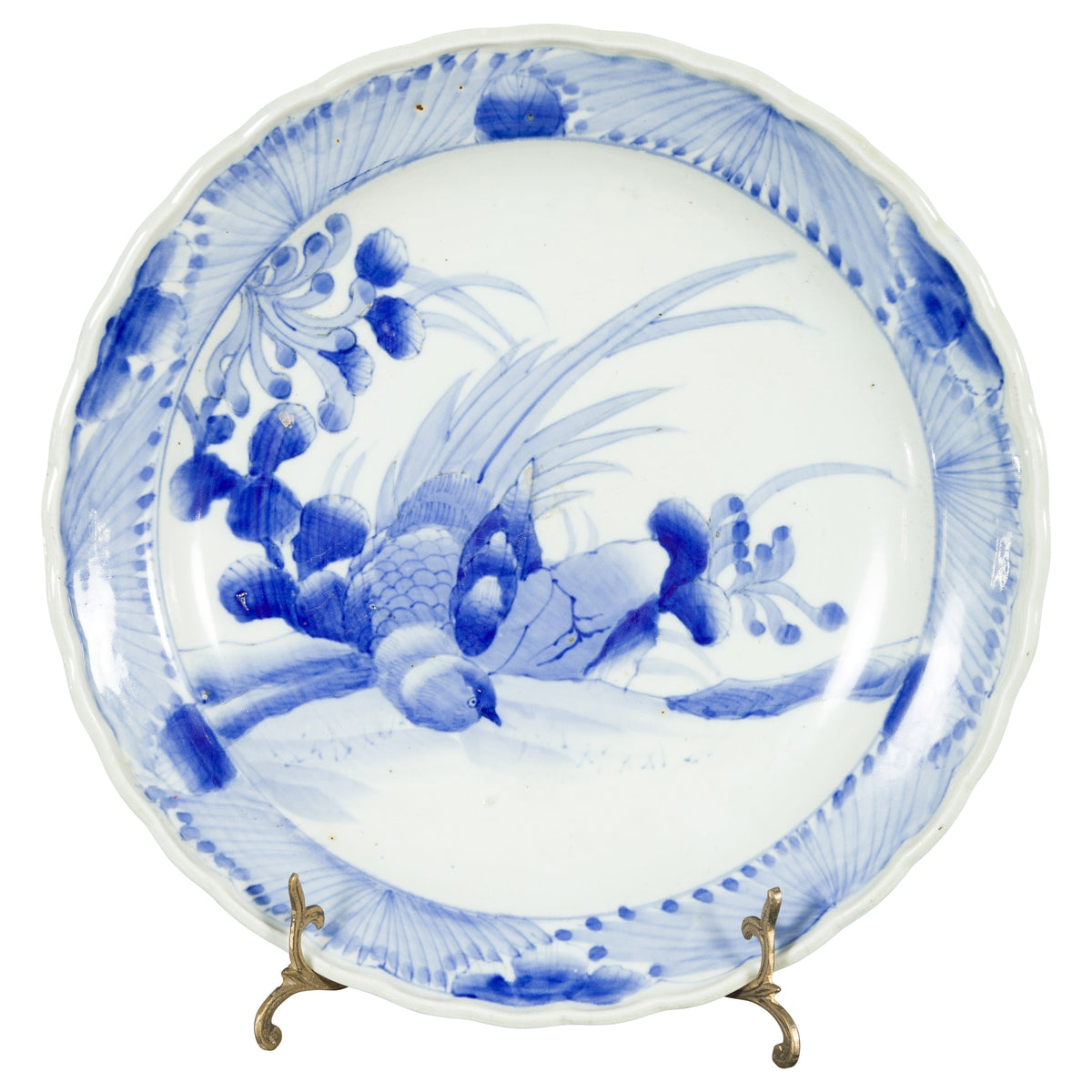 19th Century Japanese Porcelain Plate with Hand-Painted Blue and White Décor-1. Asian & Chinese Furniture, Art, Antiques, Vintage Home Décor for sale at FEA Home