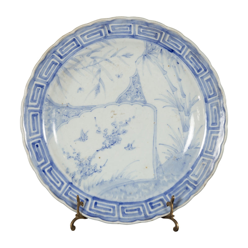 19th Century Japanese Porcelain Plate with Blue and White Bird and Bamboo Motifs - Antique Chinese and Vintage Asian Furniture for Sale at FEA Home