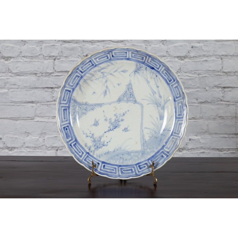 19th Century Japanese Porcelain Plate with Blue and White Bird and Bamboo Motifs - Antique Chinese and Vintage Asian Furniture for Sale at FEA Home
