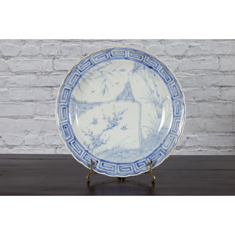19th Century Japanese Porcelain Plate with Blue and White Bird and Bamboo Motifs