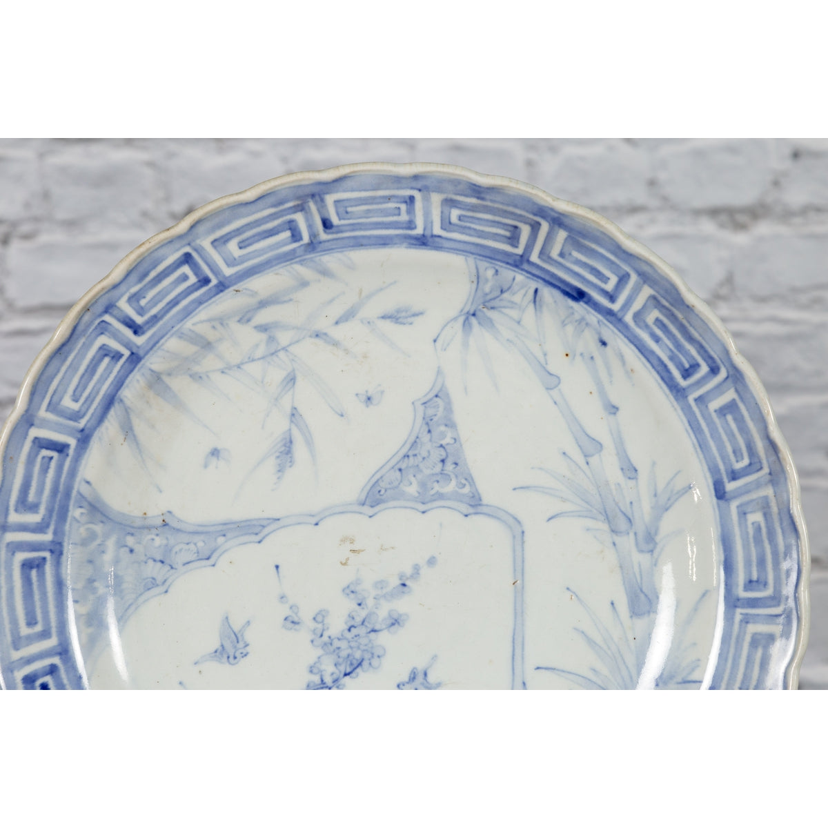 19th Century Japanese Porcelain Plate with Blue and White Bird and Bamboo Motifs-3. Asian &amp; Chinese Furniture, Art, Antiques, Vintage Home Décor for sale at FEA Home