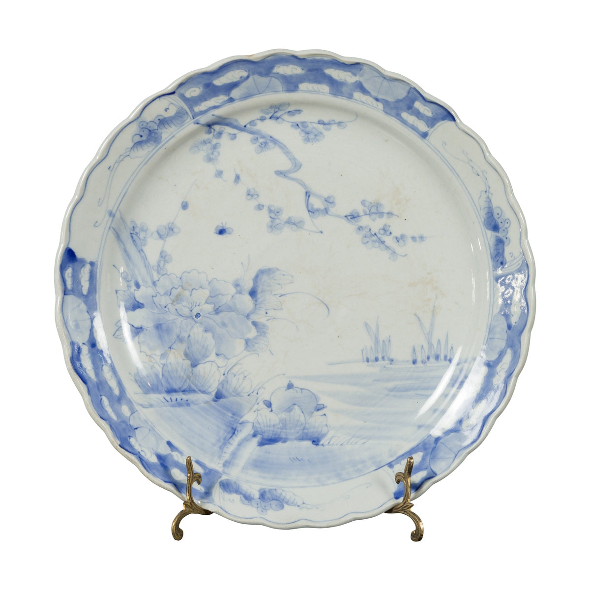 19th Century Japanese Porcelain Plate with Hand-Painted Blue and White Décor-1. Asian & Chinese Furniture, Art, Antiques, Vintage Home Décor for sale at FEA Home