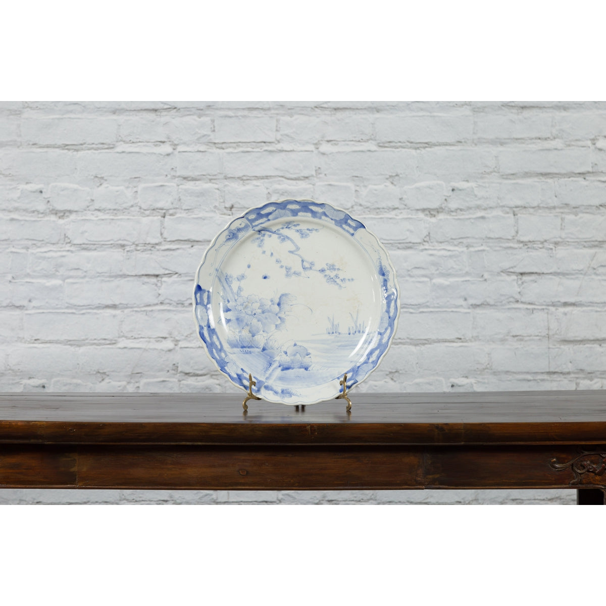 19th Century Japanese Porcelain Plate with Hand-Painted Blue and White Décor-2. Asian & Chinese Furniture, Art, Antiques, Vintage Home Décor for sale at FEA Home