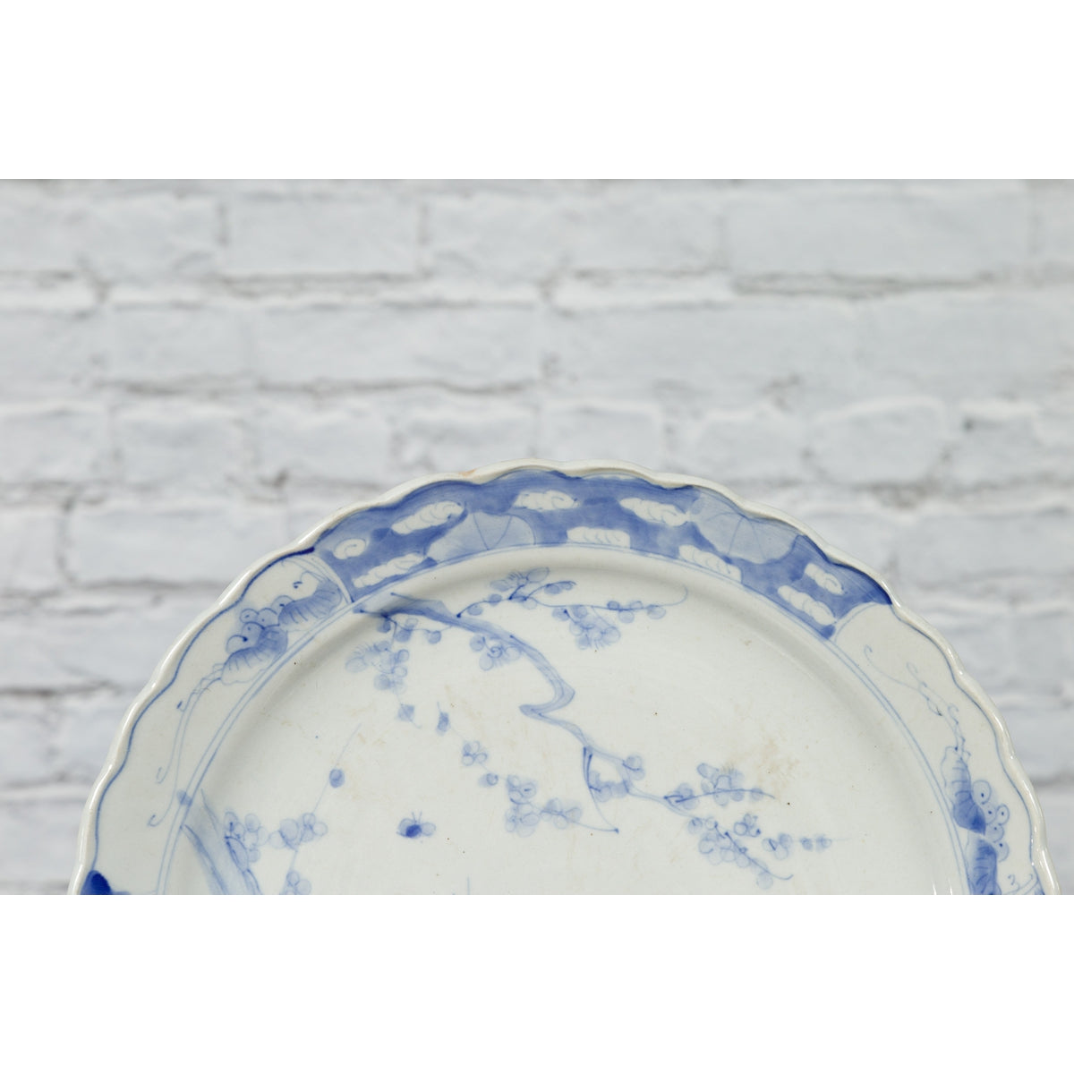 19th Century Japanese Porcelain Plate with Hand-Painted Blue and White Décor-4. Asian &amp; Chinese Furniture, Art, Antiques, Vintage Home Décor for sale at FEA Home