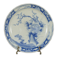 19th Century Japanese Porcelain Plate with Painted Blue and White Tree Décor