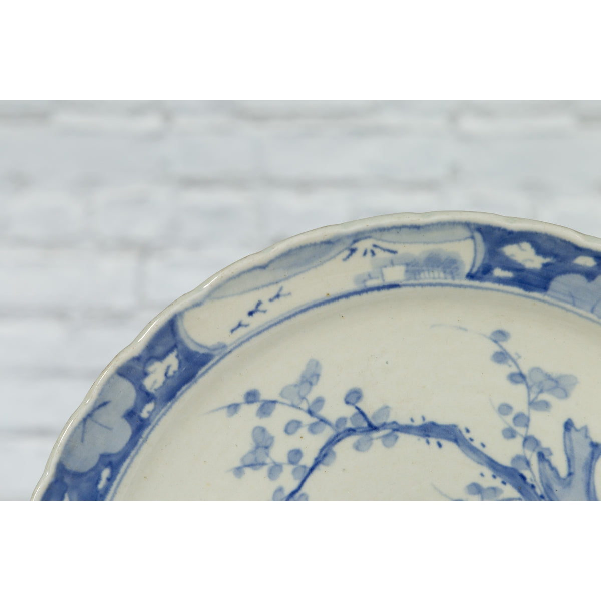 19th Century Japanese Porcelain Plate with Painted Blue and White Tree Décor-11. Asian &amp; Chinese Furniture, Art, Antiques, Vintage Home Décor for sale at FEA Home