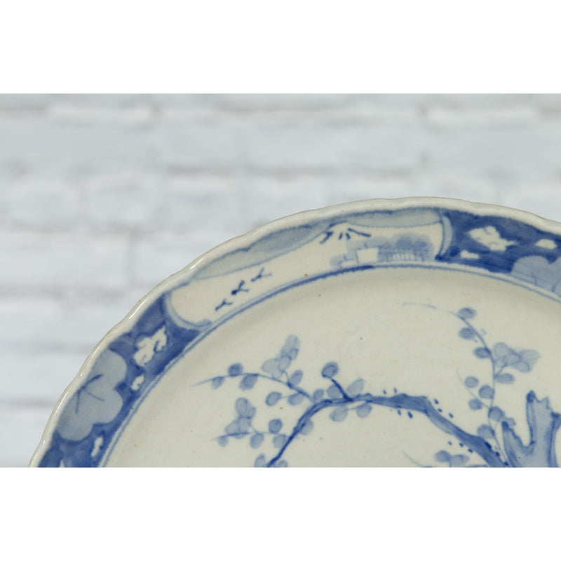 19th Century Japanese Porcelain Plate with Painted Blue and White Tree Décor-YN4787-11. Asian & Chinese Furniture, Art, Antiques, Vintage Home Décor for sale at FEA Home
