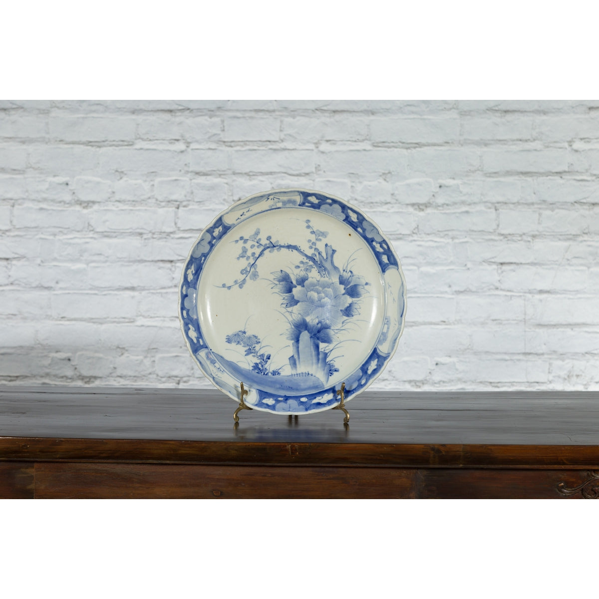 19th Century Japanese Porcelain Plate with Painted Blue and White Tree Décor-3. Asian &amp; Chinese Furniture, Art, Antiques, Vintage Home Décor for sale at FEA Home