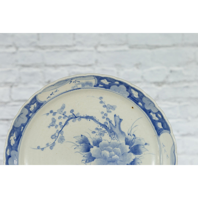 19th Century Japanese Porcelain Plate with Painted Blue and White Tree Décor-YN4787-5. Asian & Chinese Furniture, Art, Antiques, Vintage Home Décor for sale at FEA Home