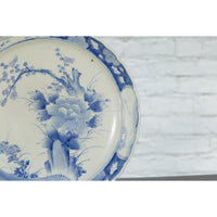 19th Century Japanese Porcelain Plate with Painted Blue and White Tree Décor