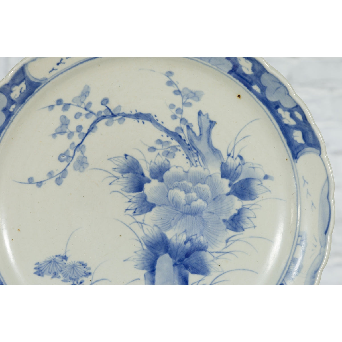 19th Century Japanese Porcelain Plate with Painted Blue and White Tree Décor-9. Asian &amp; Chinese Furniture, Art, Antiques, Vintage Home Décor for sale at FEA Home