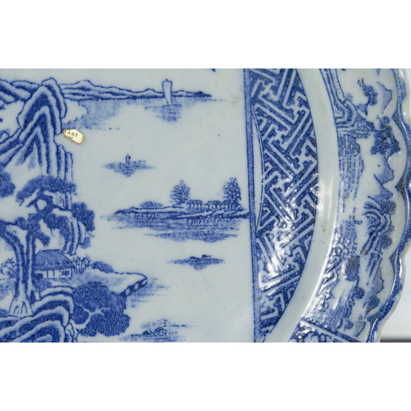 Japanese 19th Century Blue and White Porcelain Plate with Landscapes and Flowers-YN4788-10. Asian & Chinese Furniture, Art, Antiques, Vintage Home Décor for sale at FEA Home