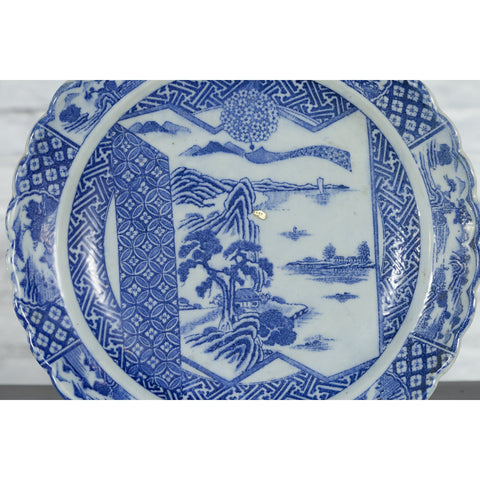 Japanese 19th Century Blue and White Porcelain Plate with Landscapes and Flowers-YN4788-5. Asian & Chinese Furniture, Art, Antiques, Vintage Home Décor for sale at FEA Home