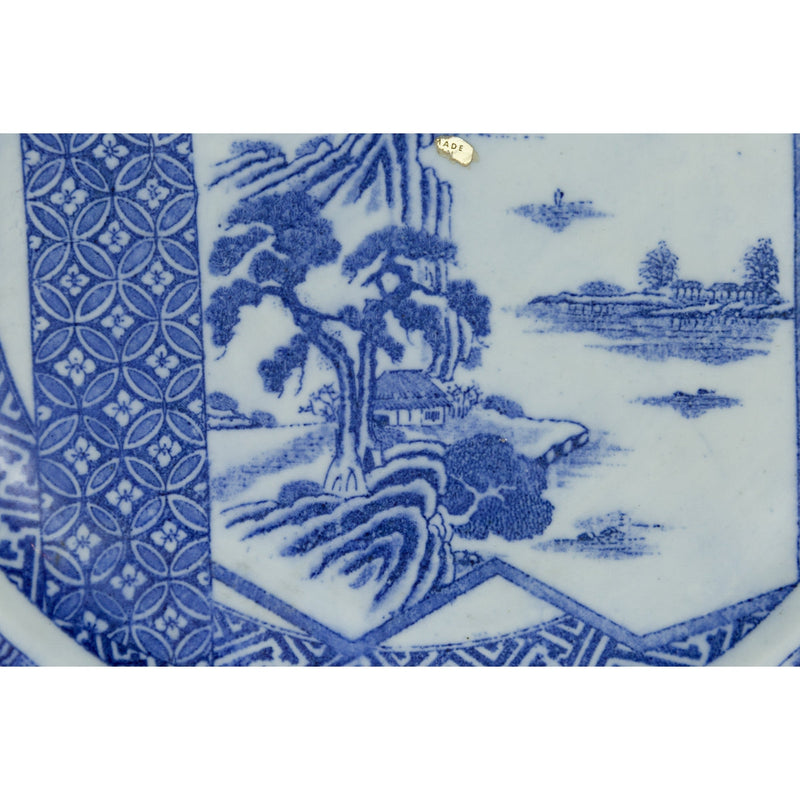 Japanese 19th Century Blue and White Porcelain Plate with Landscapes and Flowers-YN4788-9. Asian & Chinese Furniture, Art, Antiques, Vintage Home Décor for sale at FEA Home