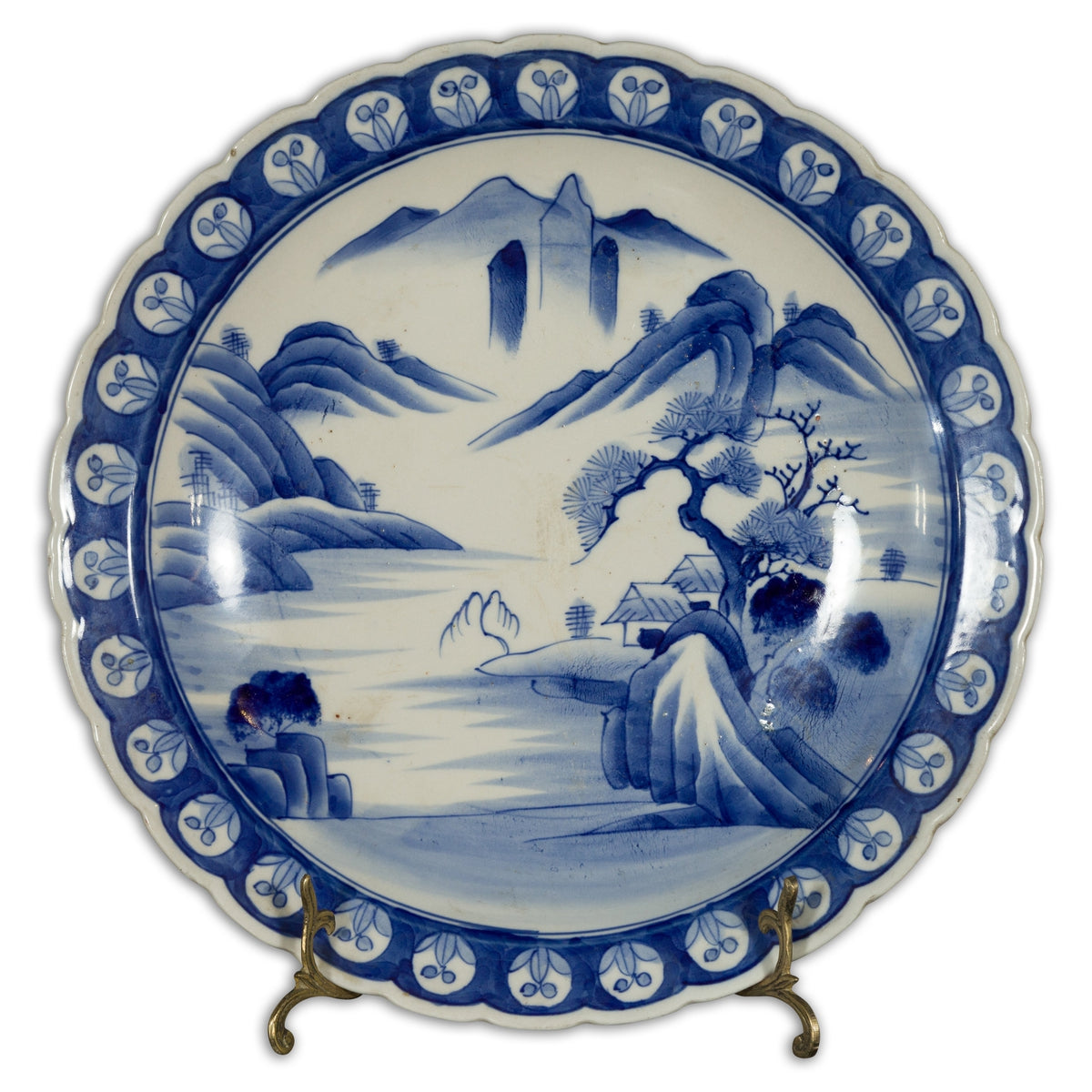 Japanese 19th Century Blue and White Porcelain Plate with Mountainous Landscape-1. Asian & Chinese Furniture, Art, Antiques, Vintage Home Décor for sale at FEA Home