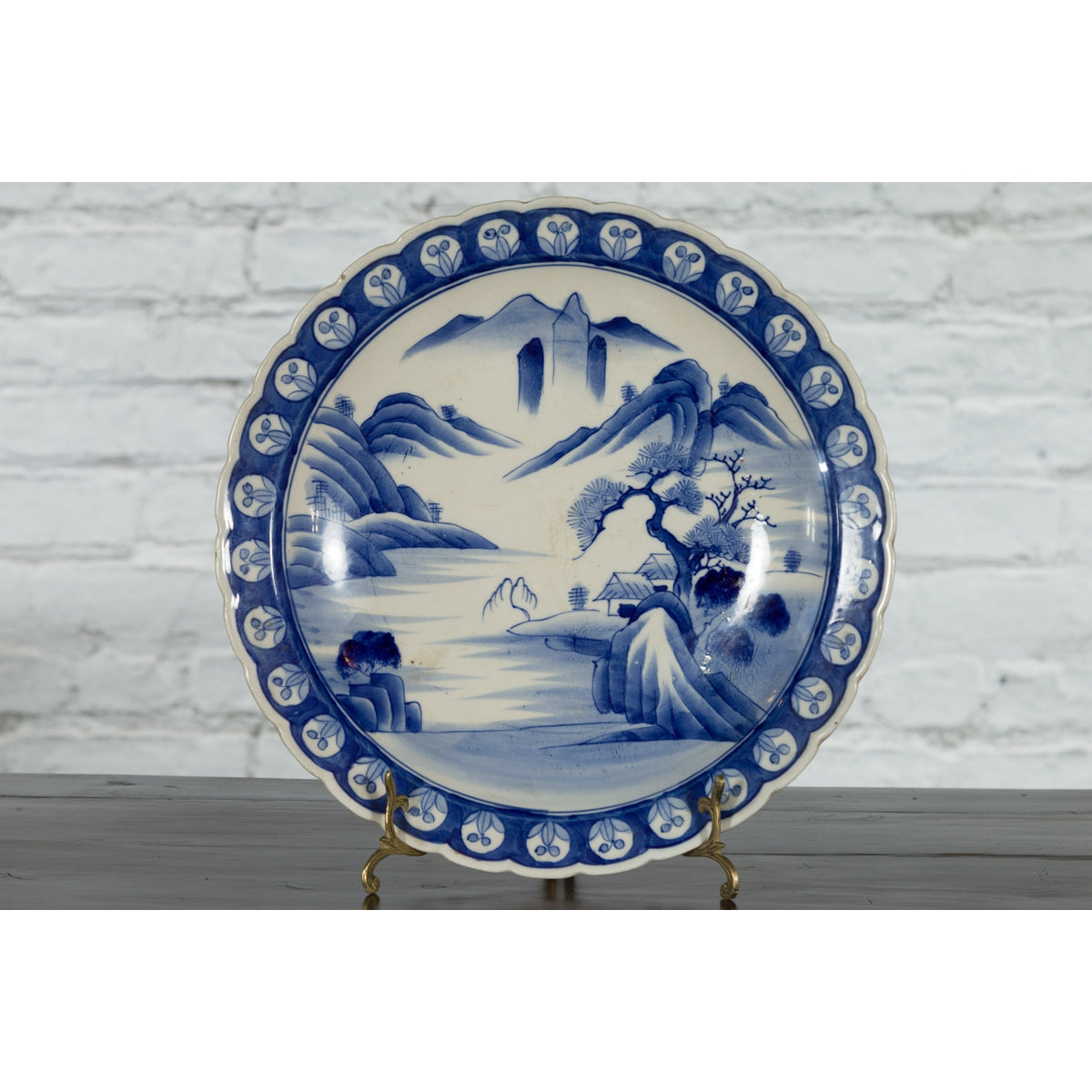 Japanese 19th Century Blue and White Porcelain Plate with Mountainous Landscape-2. Asian & Chinese Furniture, Art, Antiques, Vintage Home Décor for sale at FEA Home