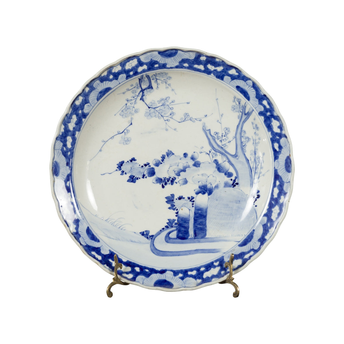 19th Century Japanese Porcelain Plate with Hand-Painted Blue and White Décor-1. Asian & Chinese Furniture, Art, Antiques, Vintage Home Décor for sale at FEA Home