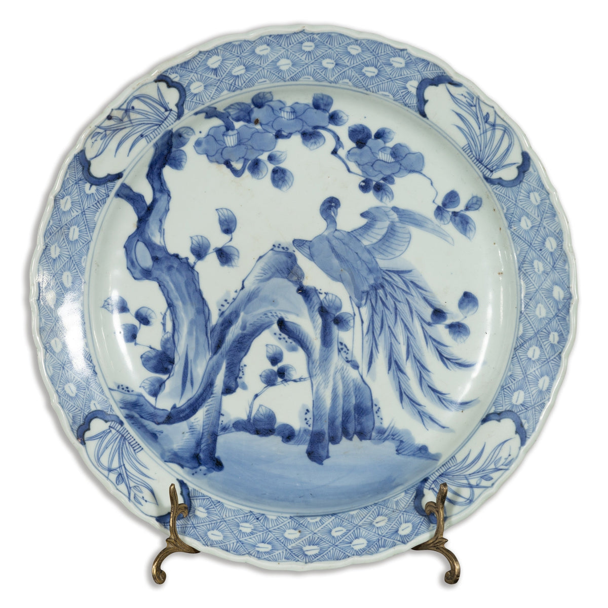 19th Century Japanese Porcelain Plate with Painted Blue and White Bird Décor-1. Asian & Chinese Furniture, Art, Antiques, Vintage Home Décor for sale at FEA Home