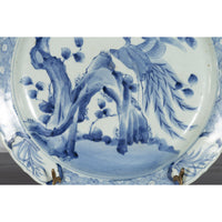19th Century Japanese Porcelain Plate with Painted Blue and White Bird Décor