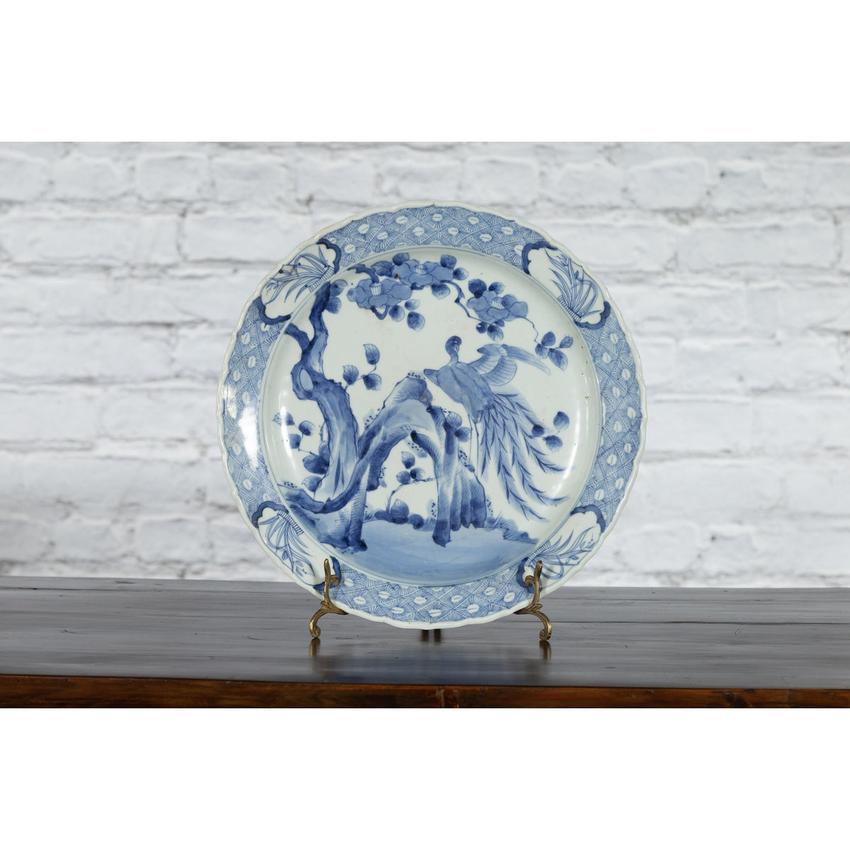 19th Century Japanese Porcelain Plate with Painted Blue and White Bird Décor-2. Asian & Chinese Furniture, Art, Antiques, Vintage Home Décor for sale at FEA Home