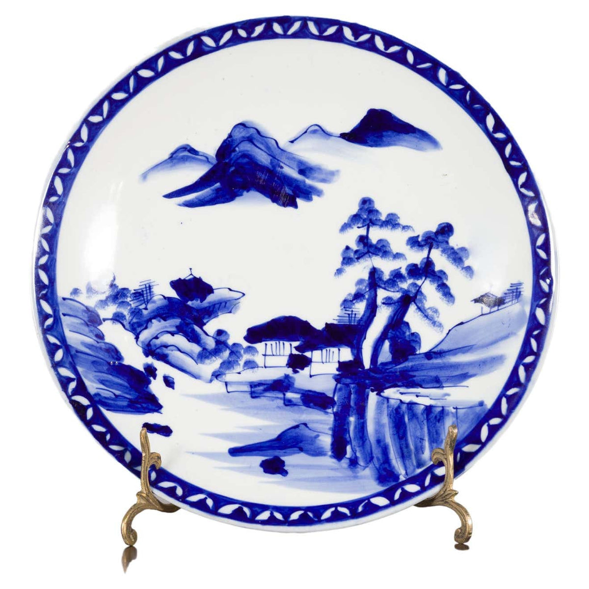 19th Century Japanese Porcelain Plate with Hand-Painted Blue and White Décor-1. Asian & Chinese Furniture, Art, Antiques, Vintage Home Décor for sale at FEA Home