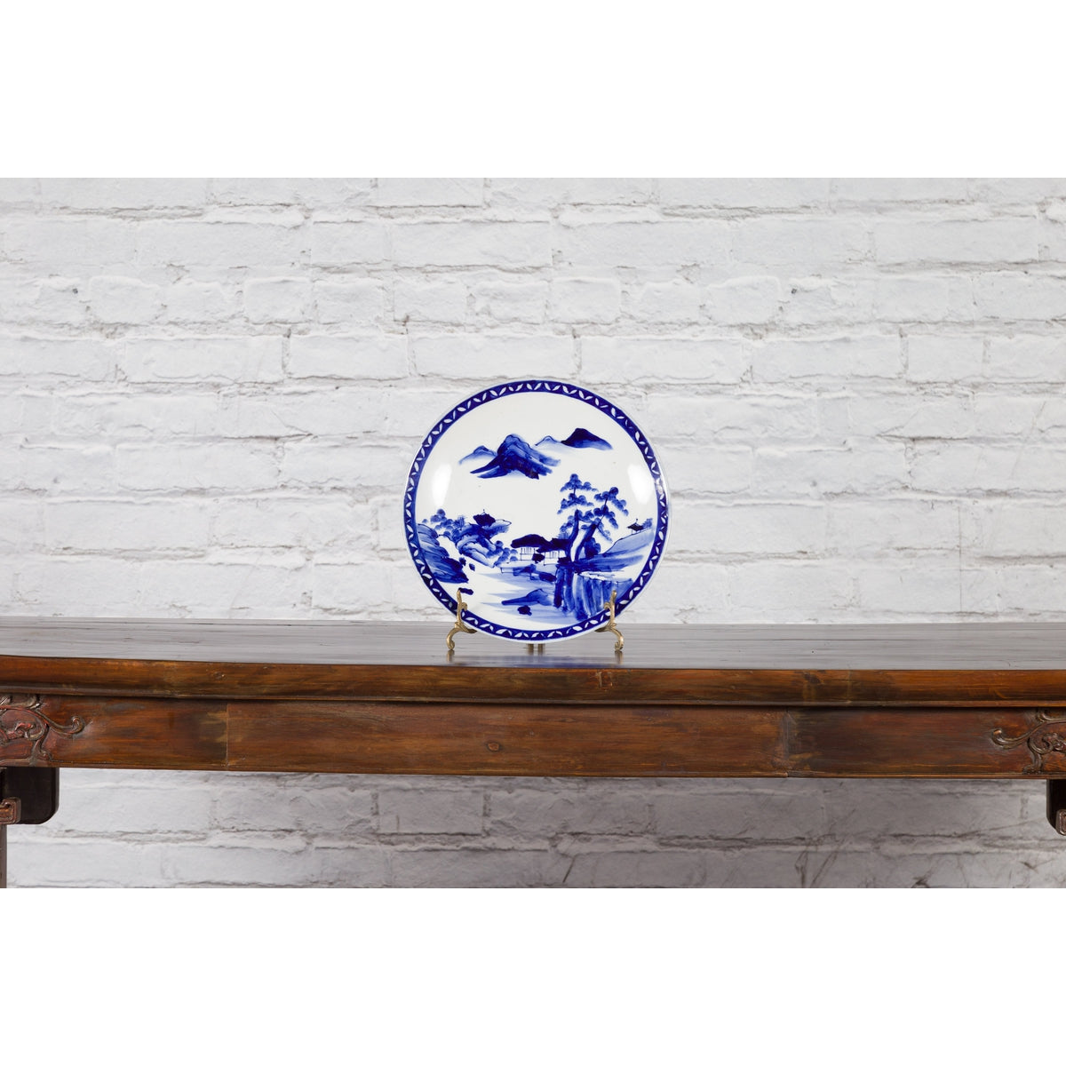 19th Century Japanese Porcelain Plate with Hand-Painted Blue and White Décor-3. Asian &amp; Chinese Furniture, Art, Antiques, Vintage Home Décor for sale at FEA Home