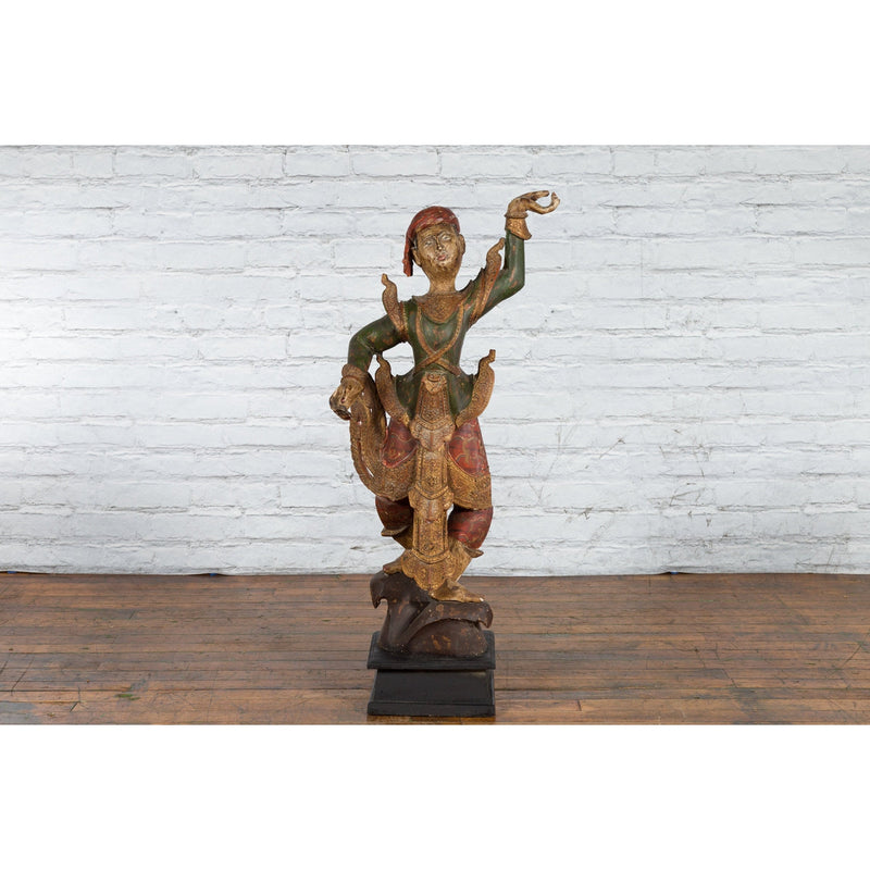 19th Century Balinese Hand-Carved and Painted Wooden Sculpture of a Young Dancer-YN4902-1. Asian & Chinese Furniture, Art, Antiques, Vintage Home Décor for sale at FEA Home