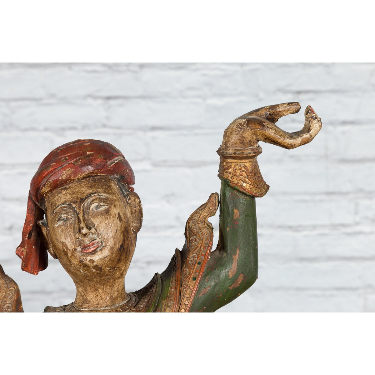 19th Century Balinese Hand-Carved and Painted Wooden Sculpture of a Young Dancer-11. Asian &amp; Chinese Furniture, Art, Antiques, Vintage Home Décor for sale at FEA Home