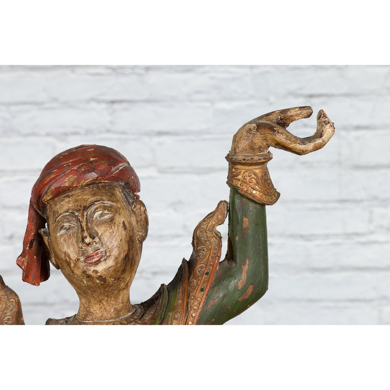 19th Century Balinese Hand-Carved and Painted Wooden Sculpture of a Young Dancer-YN4902-11. Asian & Chinese Furniture, Art, Antiques, Vintage Home Décor for sale at FEA Home