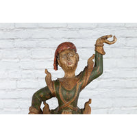 19th Century Balinese Hand-Carved and Painted Wooden Sculpture of a Young Dancer