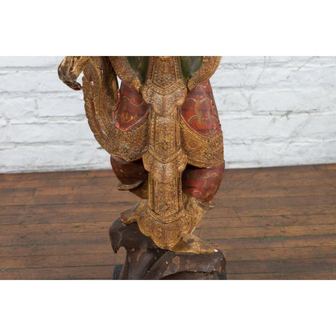 19th Century Balinese Hand-Carved and Painted Wooden Sculpture of a Young Dancer-YN4902-4. Asian & Chinese Furniture, Art, Antiques, Vintage Home Décor for sale at FEA Home