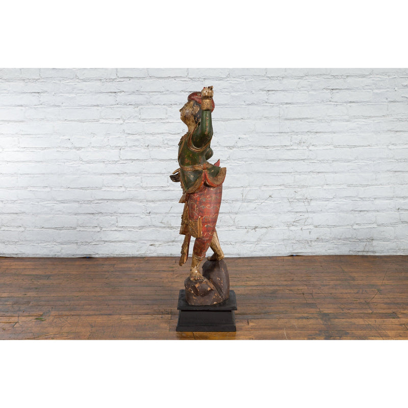19th Century Balinese Hand-Carved and Painted Wooden Sculpture of a Young Dancer-YN4902-9. Asian & Chinese Furniture, Art, Antiques, Vintage Home Décor for sale at FEA Home