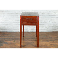 Chinese Qing Dynasty Period 19th Century Reddish Brown Table with Two Drawers-YN4979-14. Asian & Chinese Furniture, Art, Antiques, Vintage Home Décor for sale at FEA Home