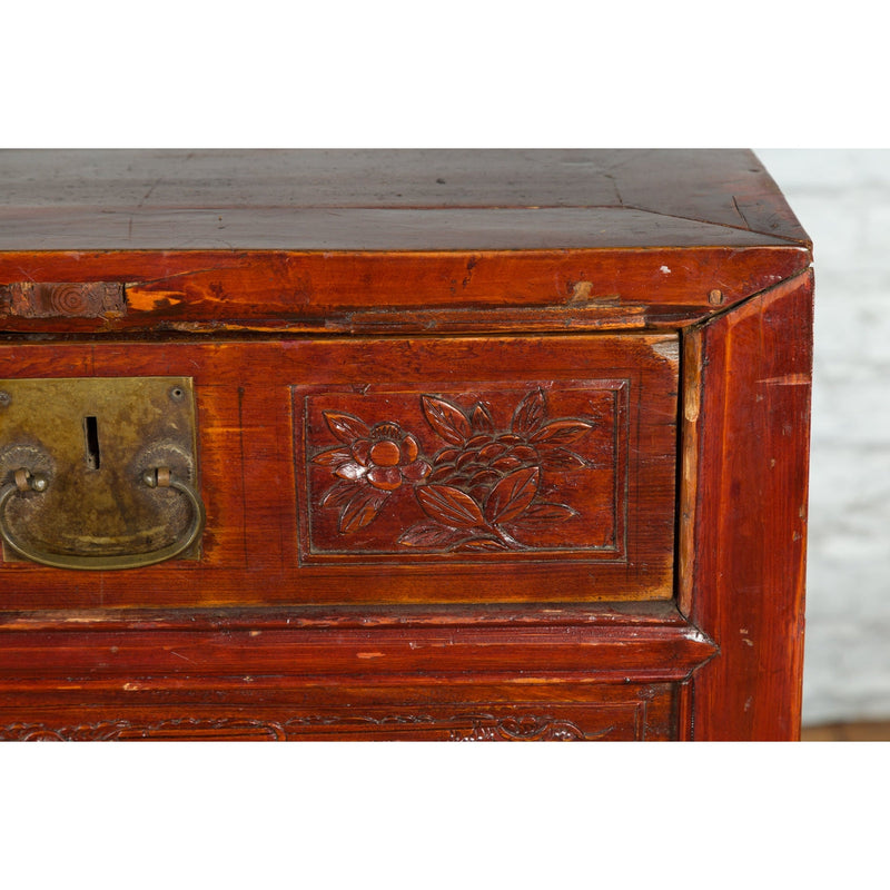 Chinese Qing Dynasty Period 19th Century Reddish Brown Table with Two Drawers-YN4979-9. Asian & Chinese Furniture, Art, Antiques, Vintage Home Décor for sale at FEA Home