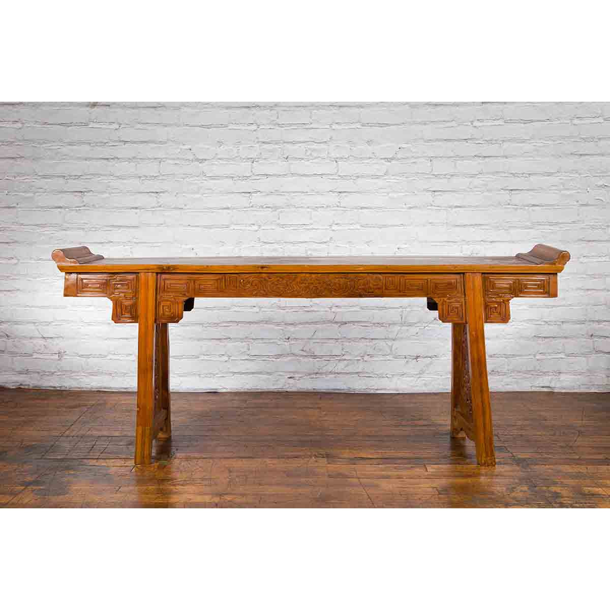 Ming Style Altar Table with Everted Flanges, Meander Apron and Dragon Motifs-3. Asian &amp; Chinese Furniture, Art, Antiques, Vintage Home Décor for sale at FEA Home