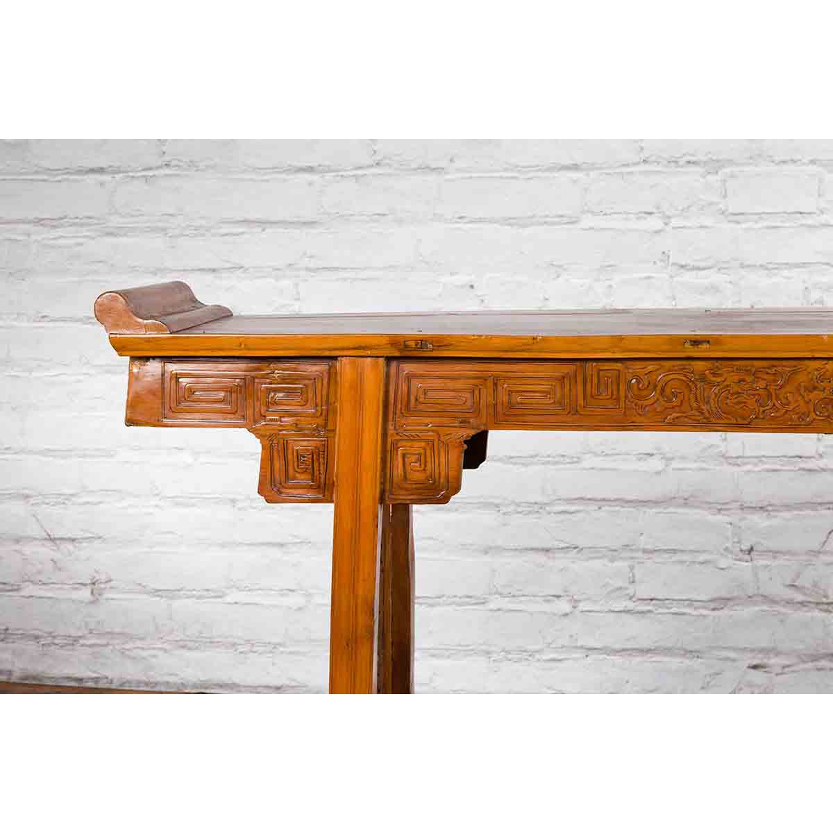 Ming Style Altar Table with Everted Flanges, Meander Apron and Dragon Motifs-5. Asian &amp; Chinese Furniture, Art, Antiques, Vintage Home Décor for sale at FEA Home